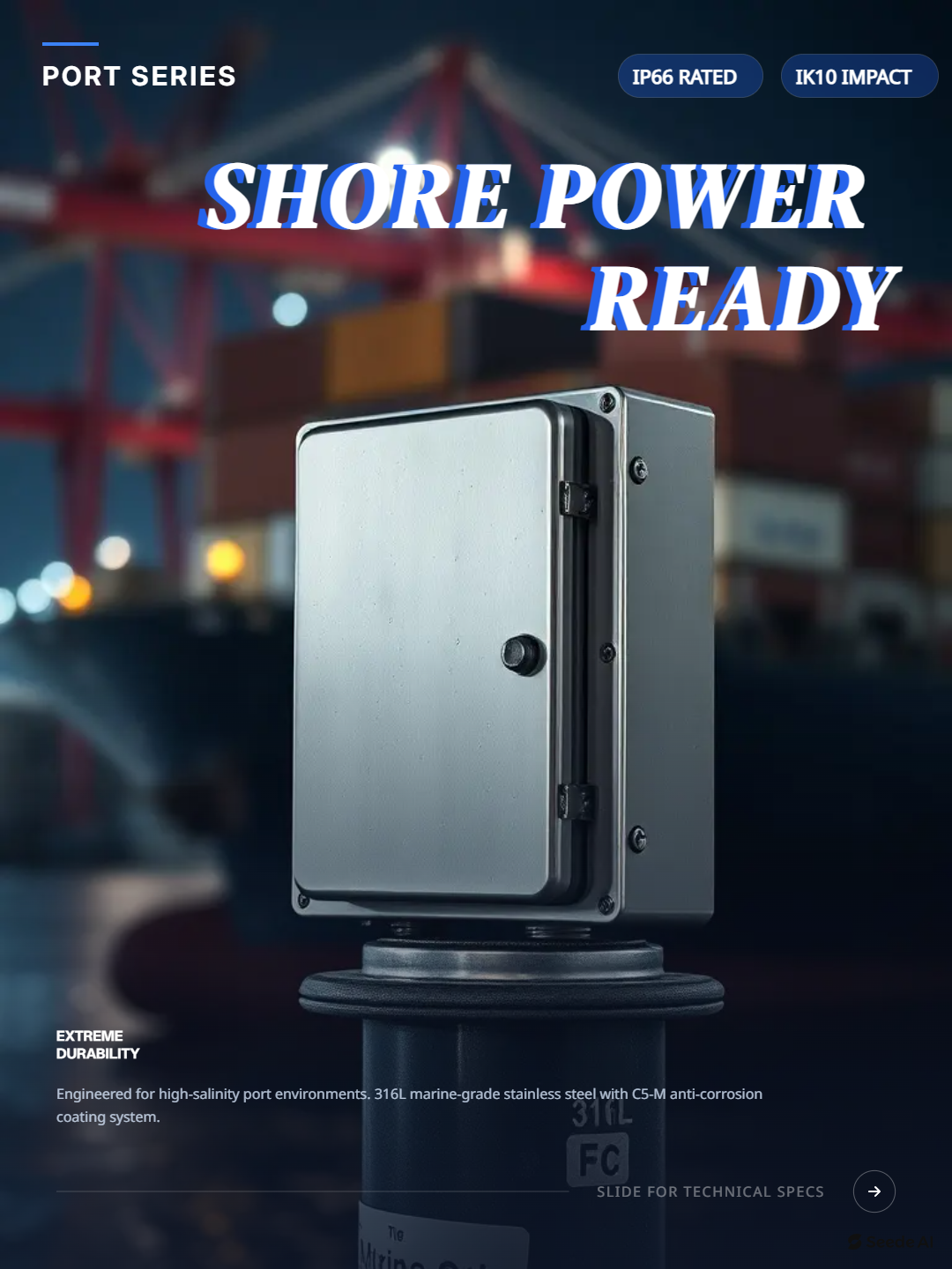 Wharf shore power matching- မြင့်မားသောဆားဖြန်းမှု နှင့် စိုထိုင်းဆမြင့်မားသောပတ်ဝန်းကျင်တွင်၊ သံမဏိဖြန့်ဖြူးရေးသေတ္တာများ၏ သံမဏိတိုက်စားမှု ကန့်သတ်ချက်သည် အဘယ်မှာရှိသနည်း။